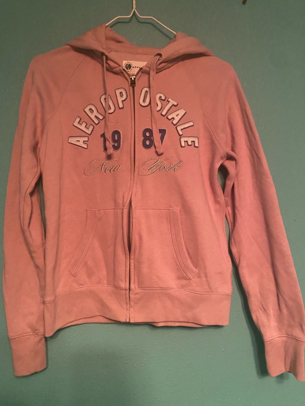 Aeropostale Light Pink Zip Hoodie with Embroidered Logo